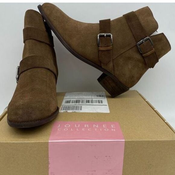 Journee Collection Errin Booties Womens 9‎ Brown Blocked Heels Shoes Ladies NEW - Picture 1 of 13